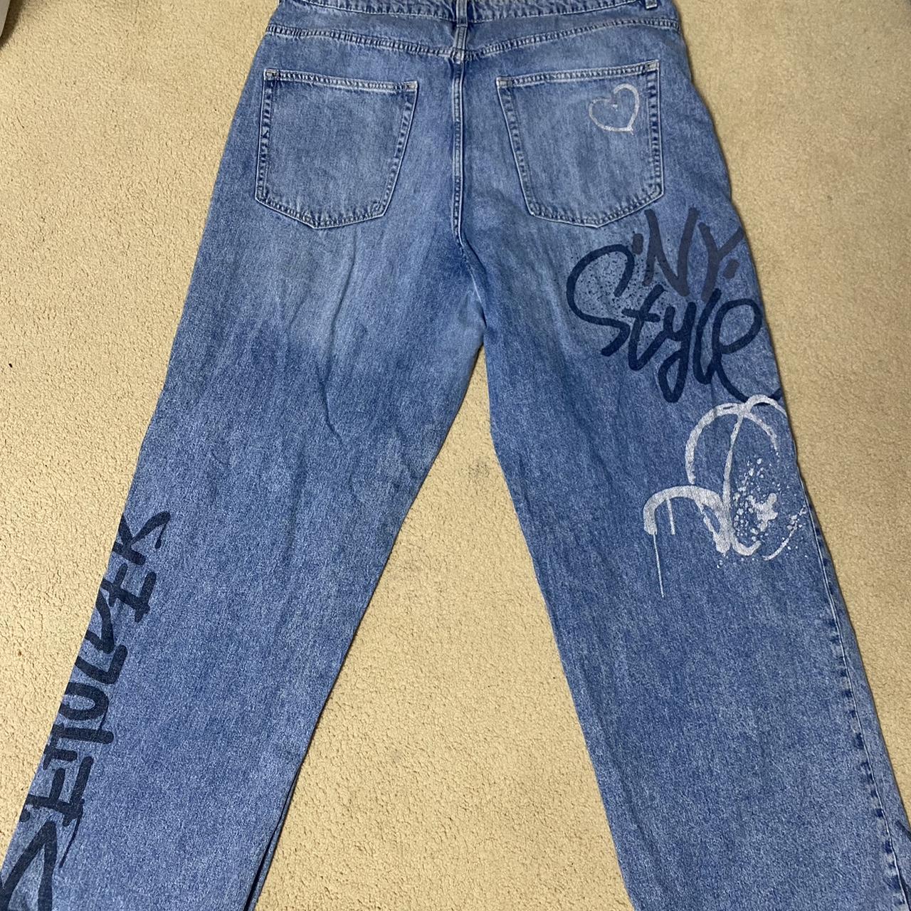 Vintage looking baggy 90s graffiti jeans with... - Depop