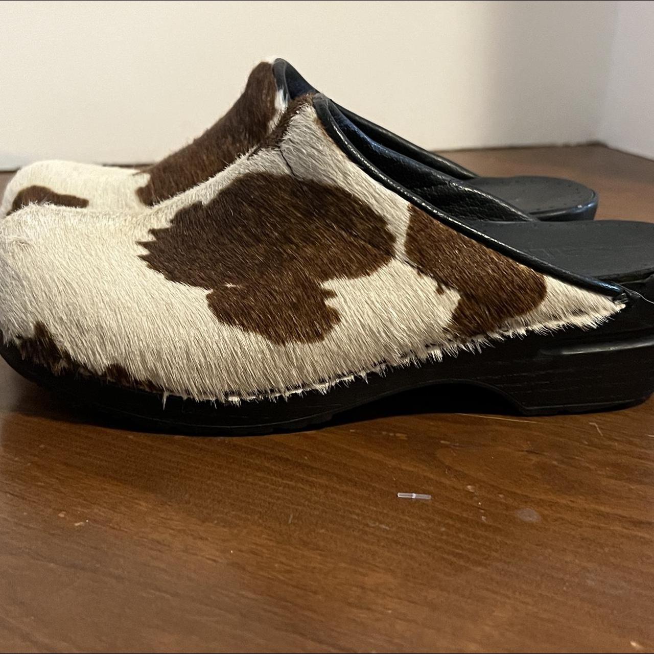 Sanita Womens Pony Hair Clog Brown Leather Cow Print... - Depop