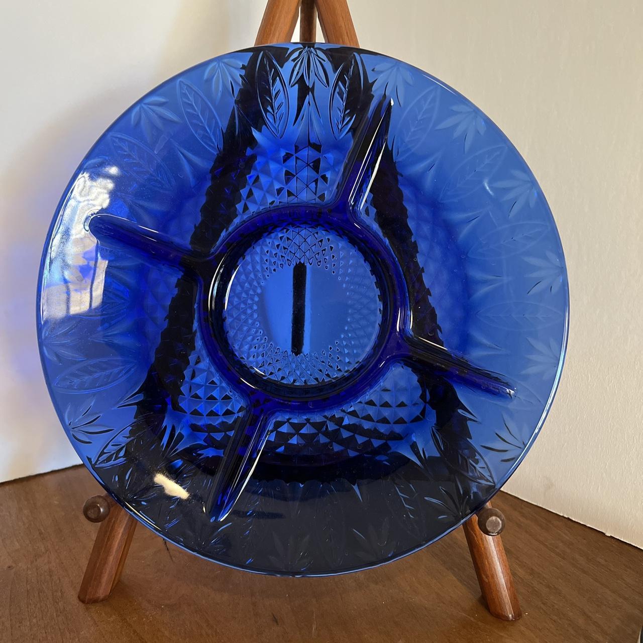 Vintage Round Cobalt Blue Divided selling Serving Dish, Made in France, Stunning Piece