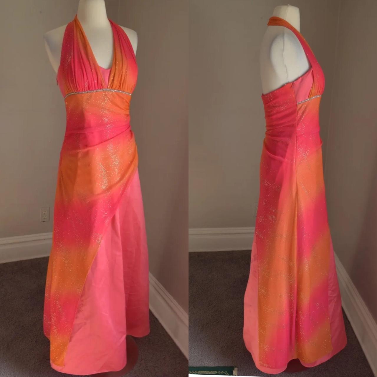Jump Women's Orange and Pink Dress Depop