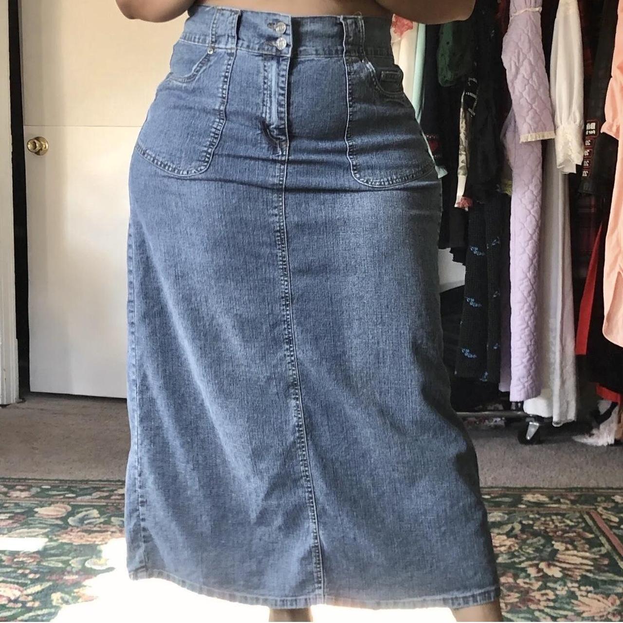 Vintage Y2k Denim Maxi Skirt 2X Plus Cotton Blend... - Depop