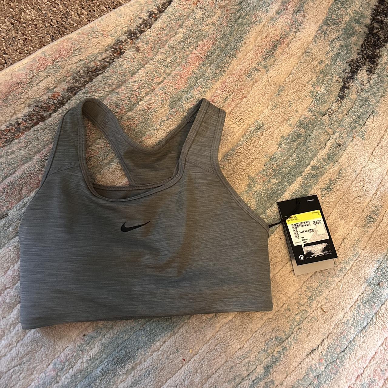 grey Nike swoosh sports bra -women's small -new - Depop