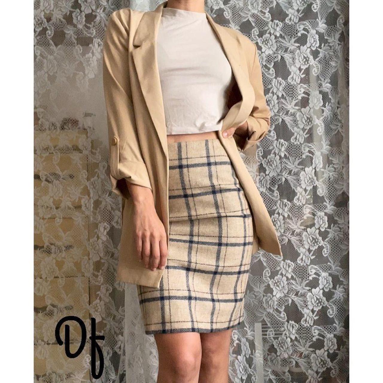 Wool Stretch Skirt in Brown checked - in the windsor. Online-Shop