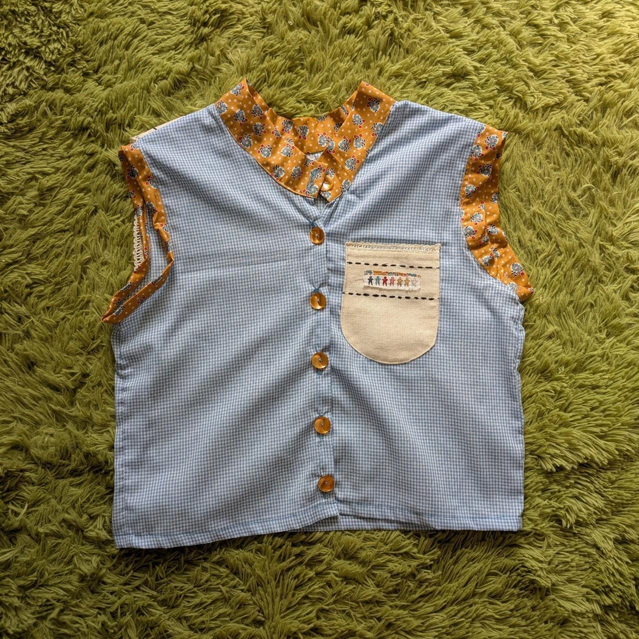 Women's Blouse - Blue/Multi - L – patchwork butto… - image 1