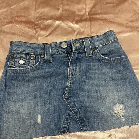 y2k rhinestone true religion mini skirt! size 28! | Depop