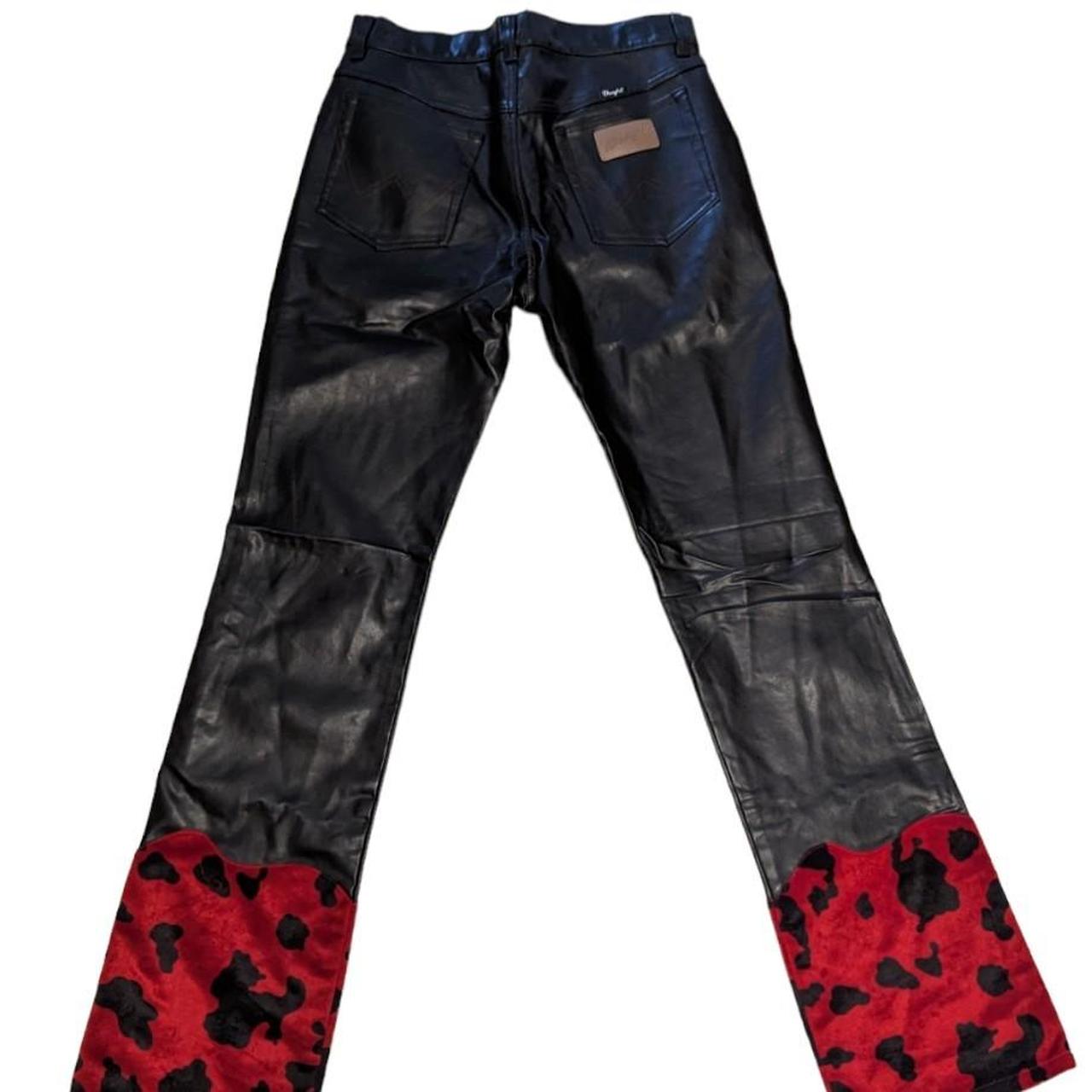 Vintage Wrangler Black Faux Leather with red and black cowhide shops print jeans