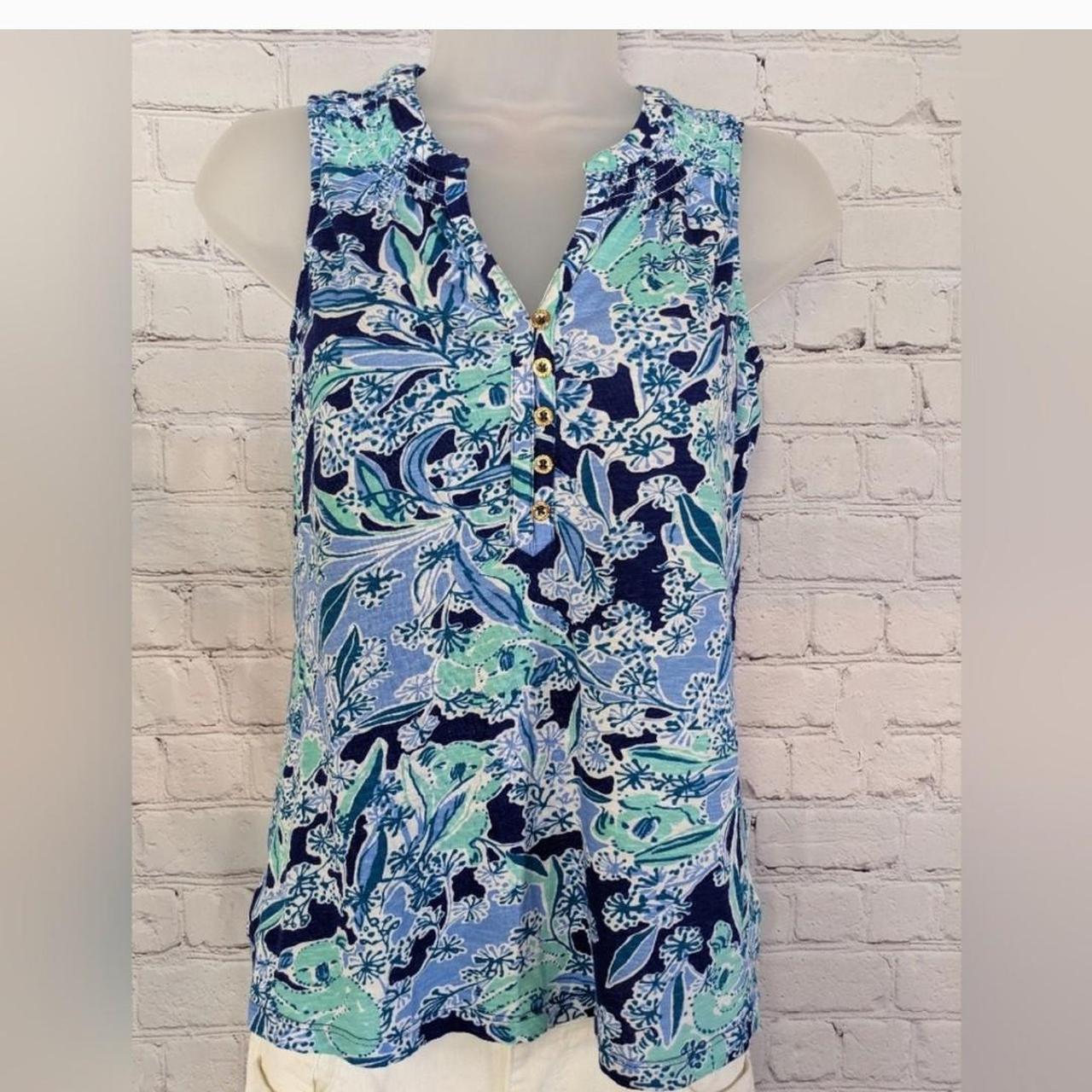 Vintage Lilly Pulitzer top Blue multi Lilly Pulitzer... - Depop