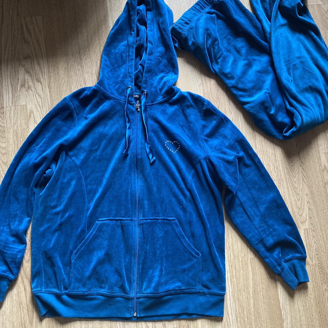 blue velvet zip hoodie size XL part of a tracksuit... - Depop