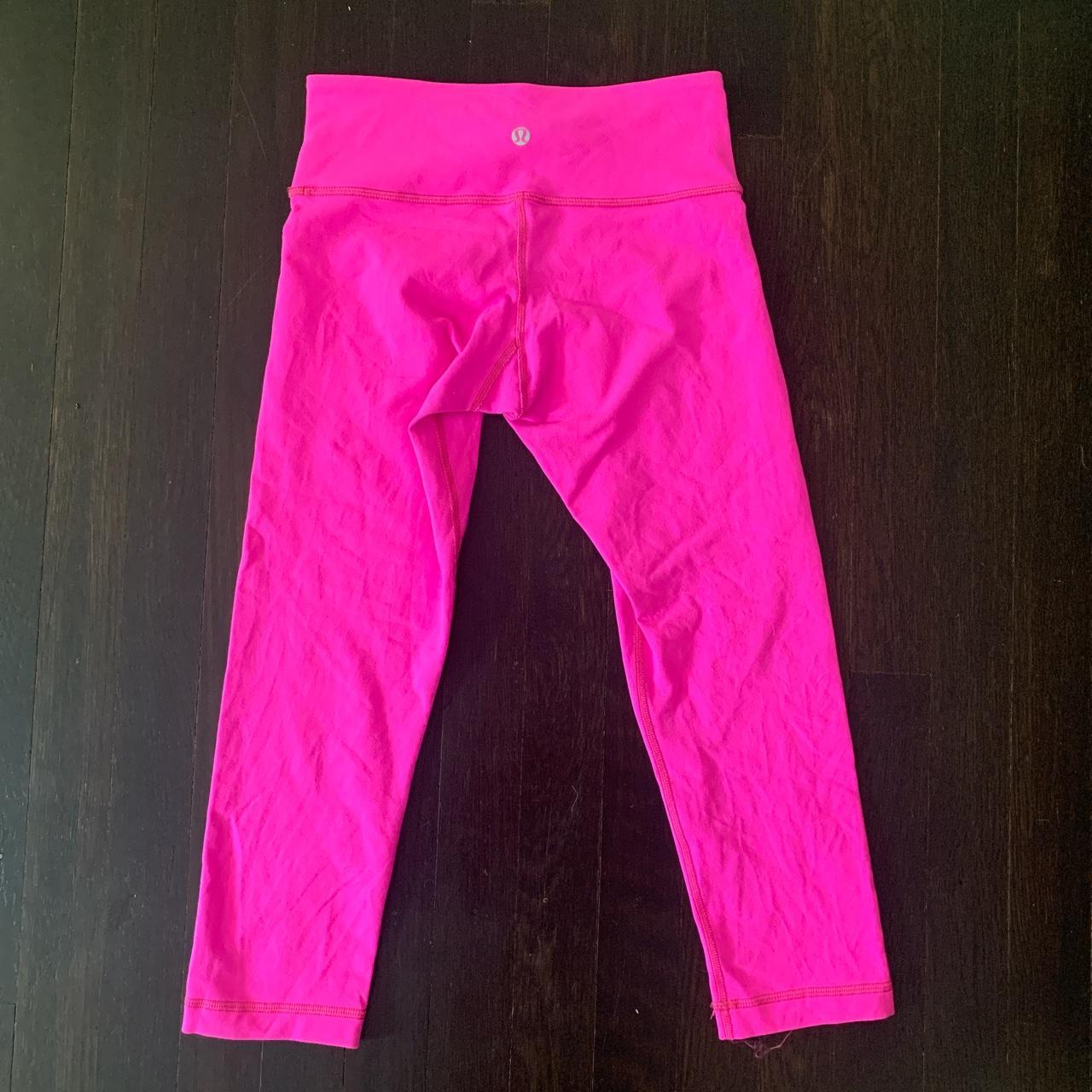 Pink Lululemon leggings +size 4 +fun bright... Depop