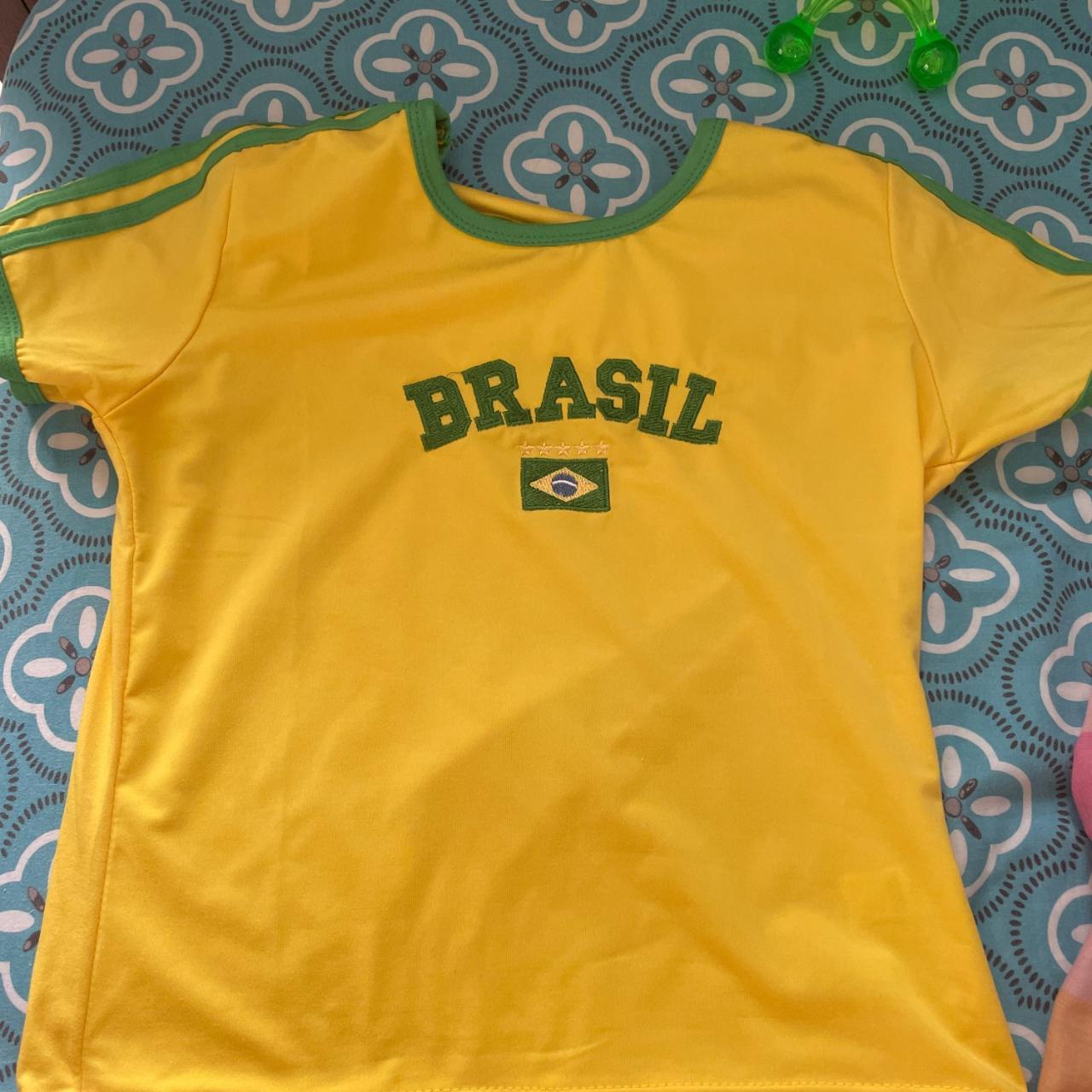 Yellow brasil shirt crop top - Depop