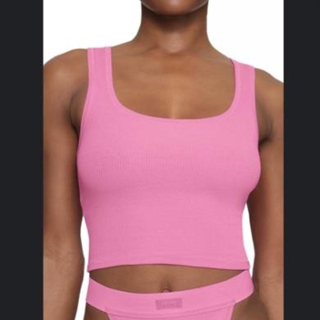 SKIMS Cotton Rib Tank in color PINK in size