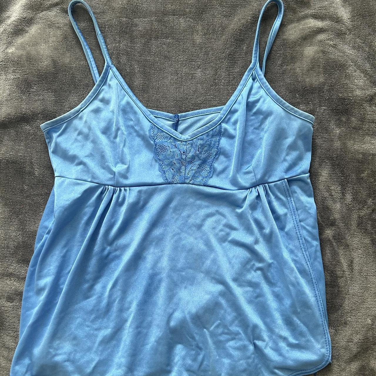 Blue satin blouse, pajama top - Depop