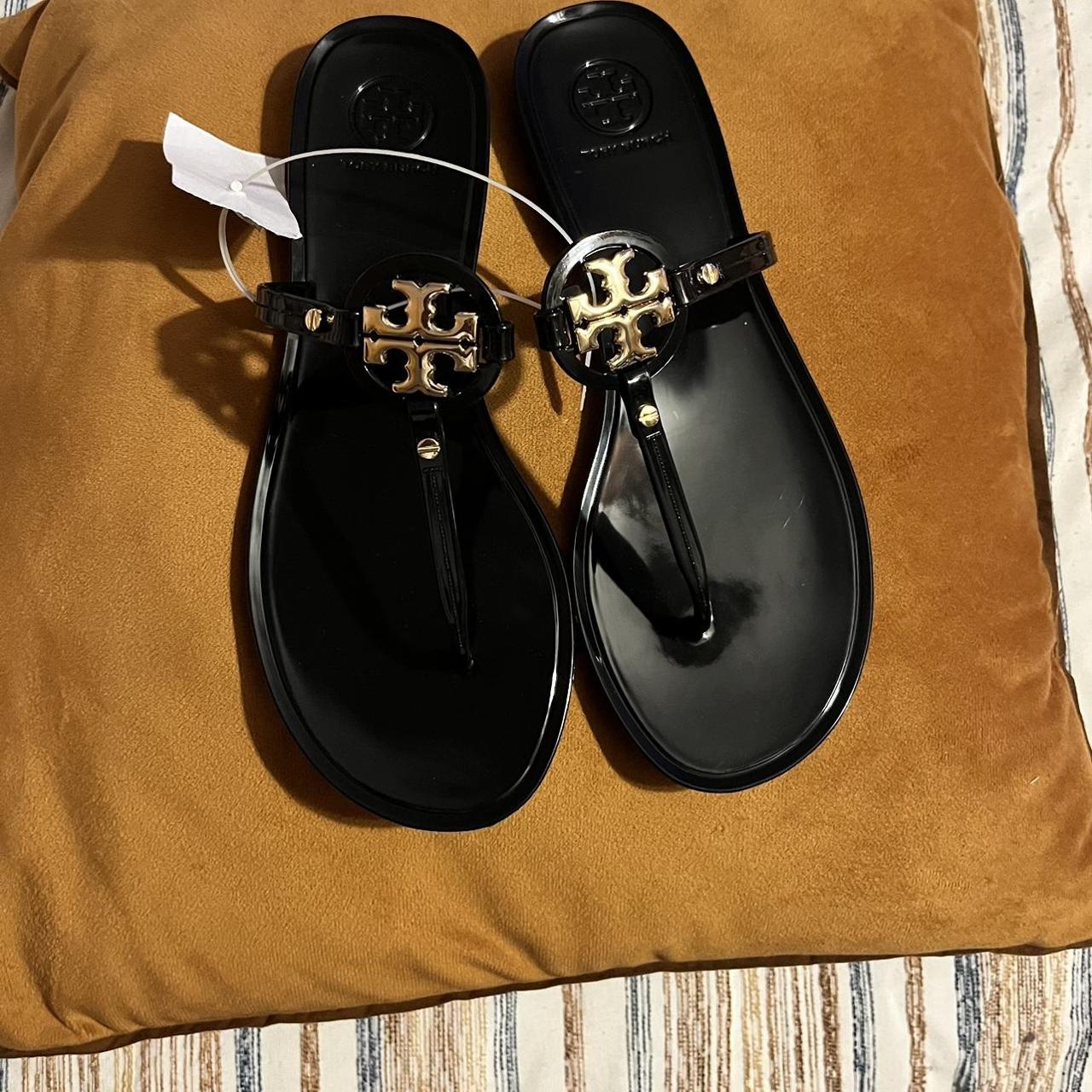 Tory Burch Women's Black and Gold Sandals | Depop