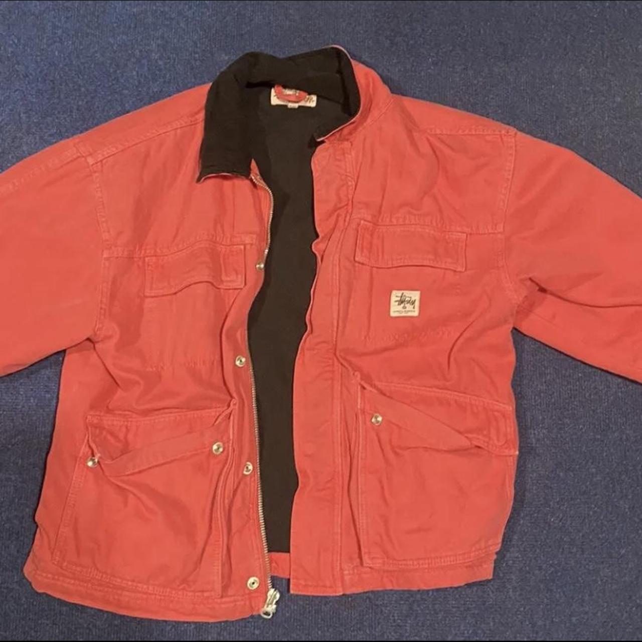 Stussy Workwear - Denim Red Jacket - Depop