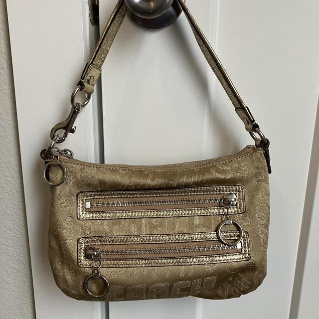 Others Coach Poppy Word Block Denim & Silver Small Hobo Shoulder Bag