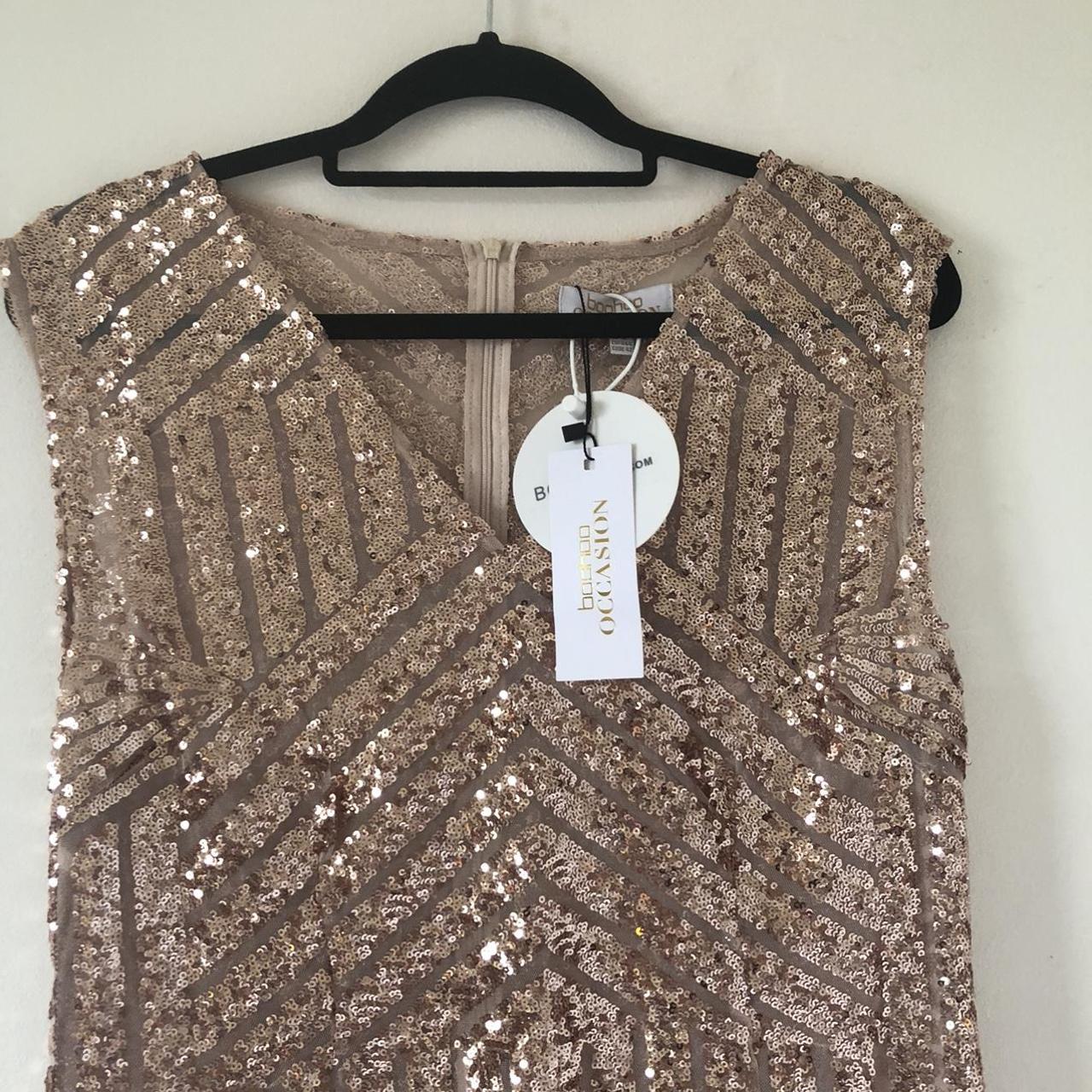 Boohoo Women's Gold and Pink Dress Depop
