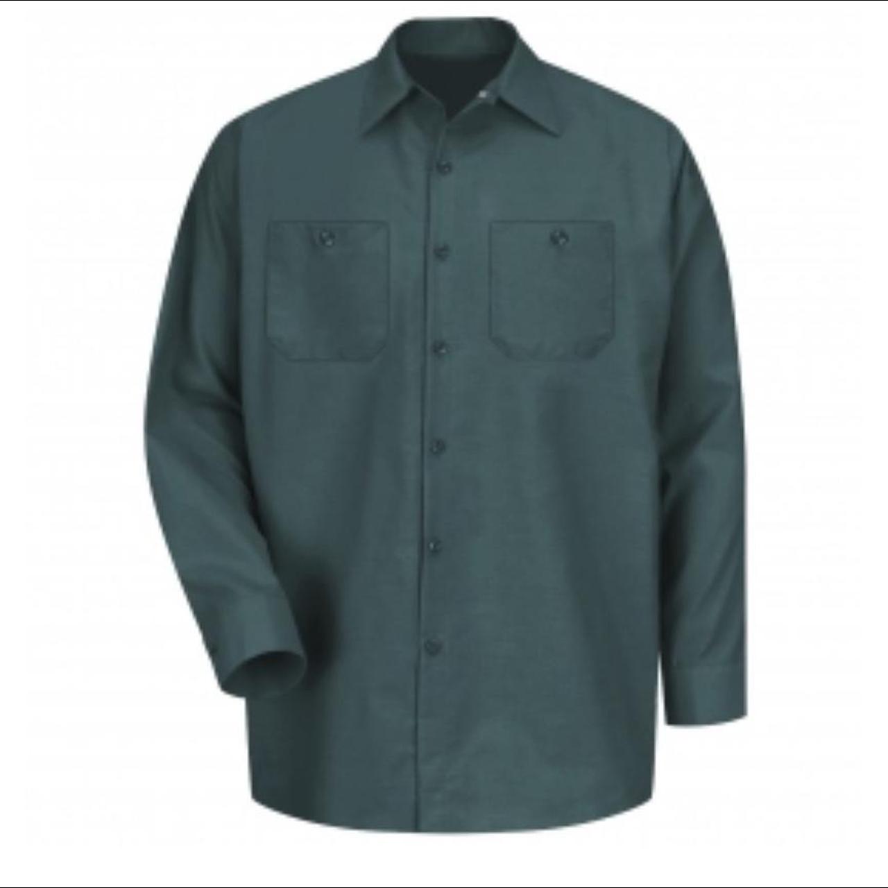 Hunter green Mens long sleeve work shirt red cap... Depop