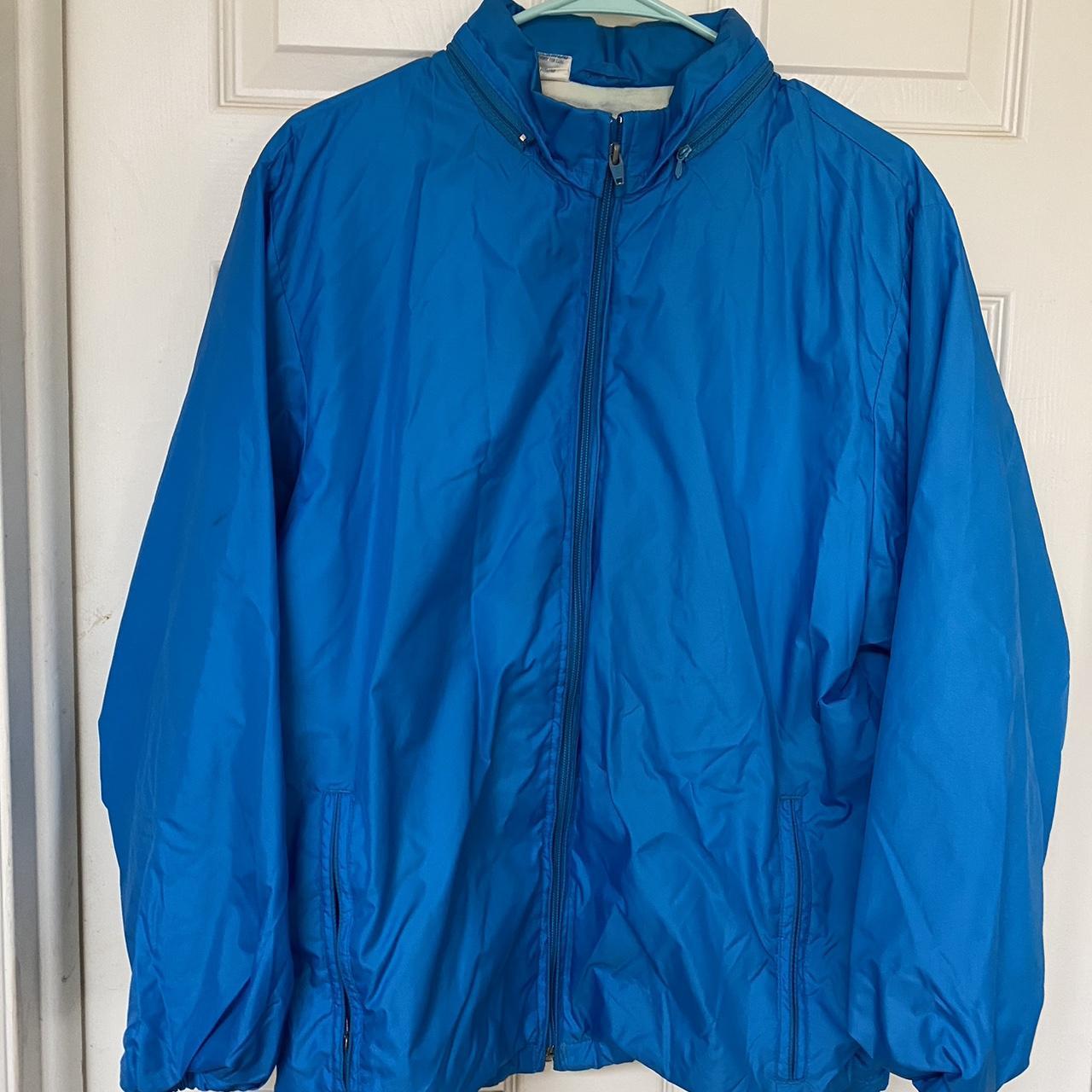 Vintage blue windbreaker great corny hood zips in... Depop