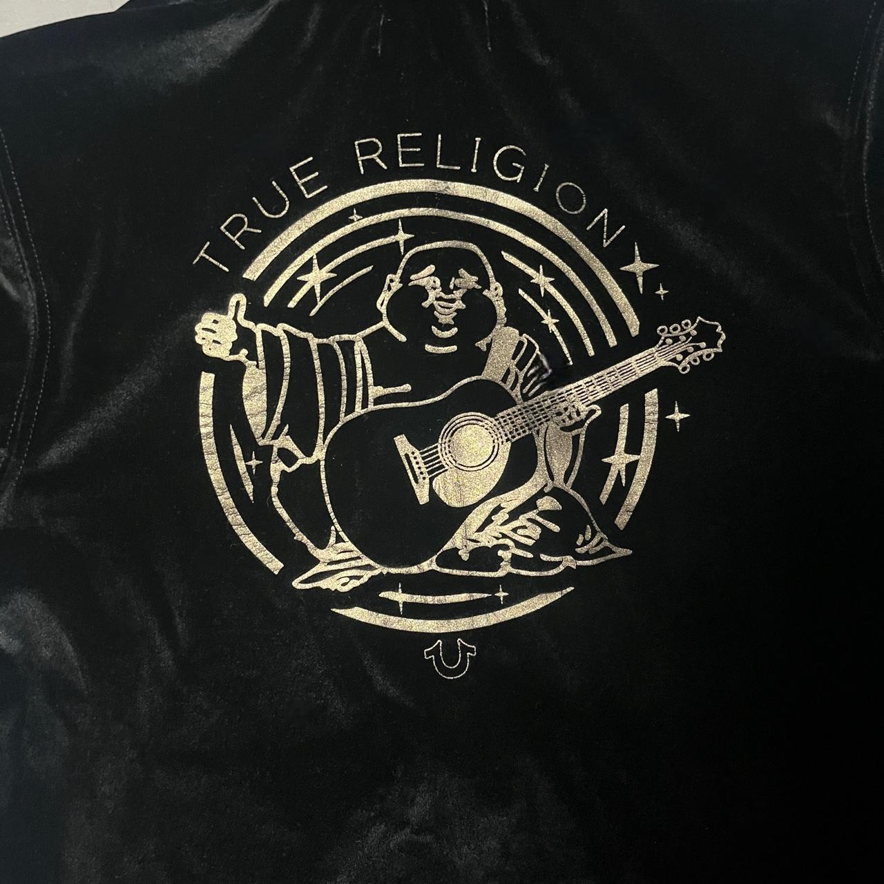true religion gold & black buddha foil zip hoodie...