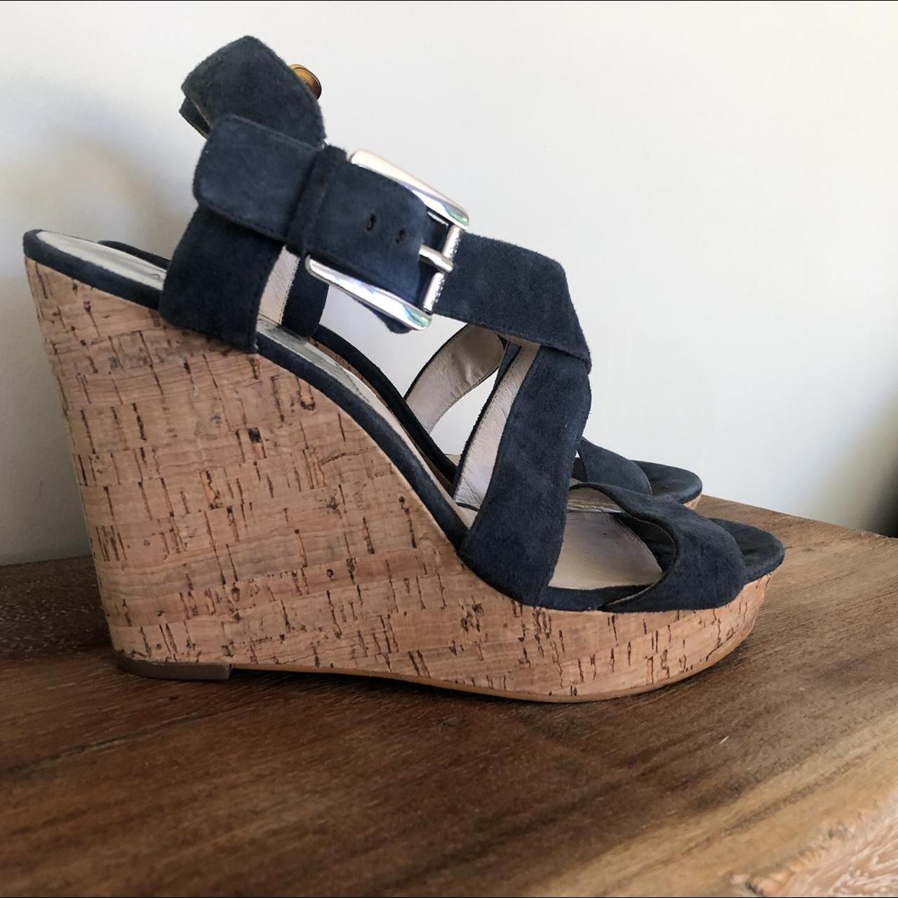 Michael Kors cork wedges . Petrol blue suede cross Depop