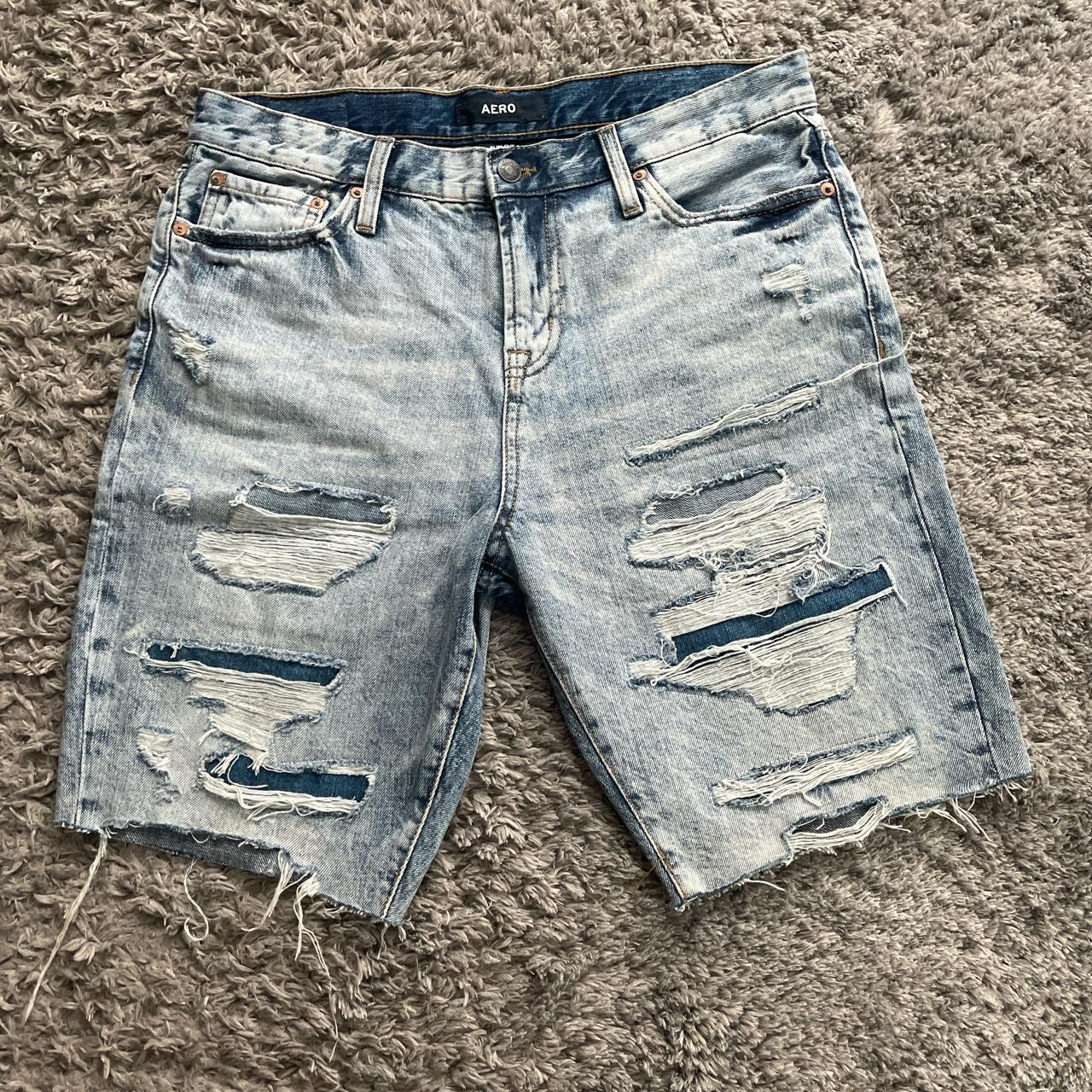 Aeropostale Men's Blue and Grey Shorts | Depop