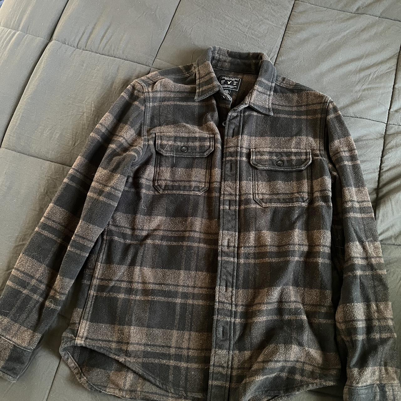 American Eagle Outfitters Men's Brown and Black Shirt | Depop