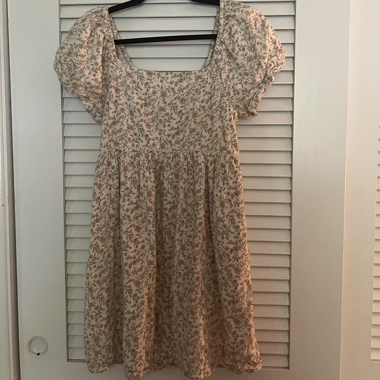 cream flower puff sleeve mini dress. Bought at... - Depop