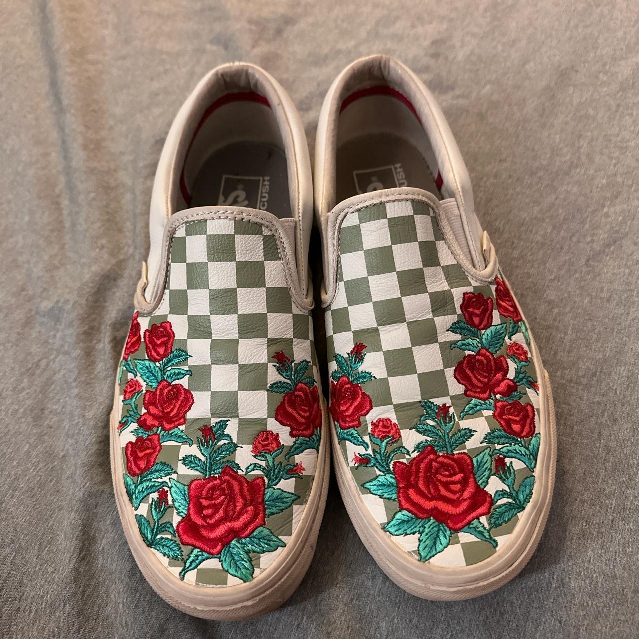 Rose embroidered vans high on sale tops