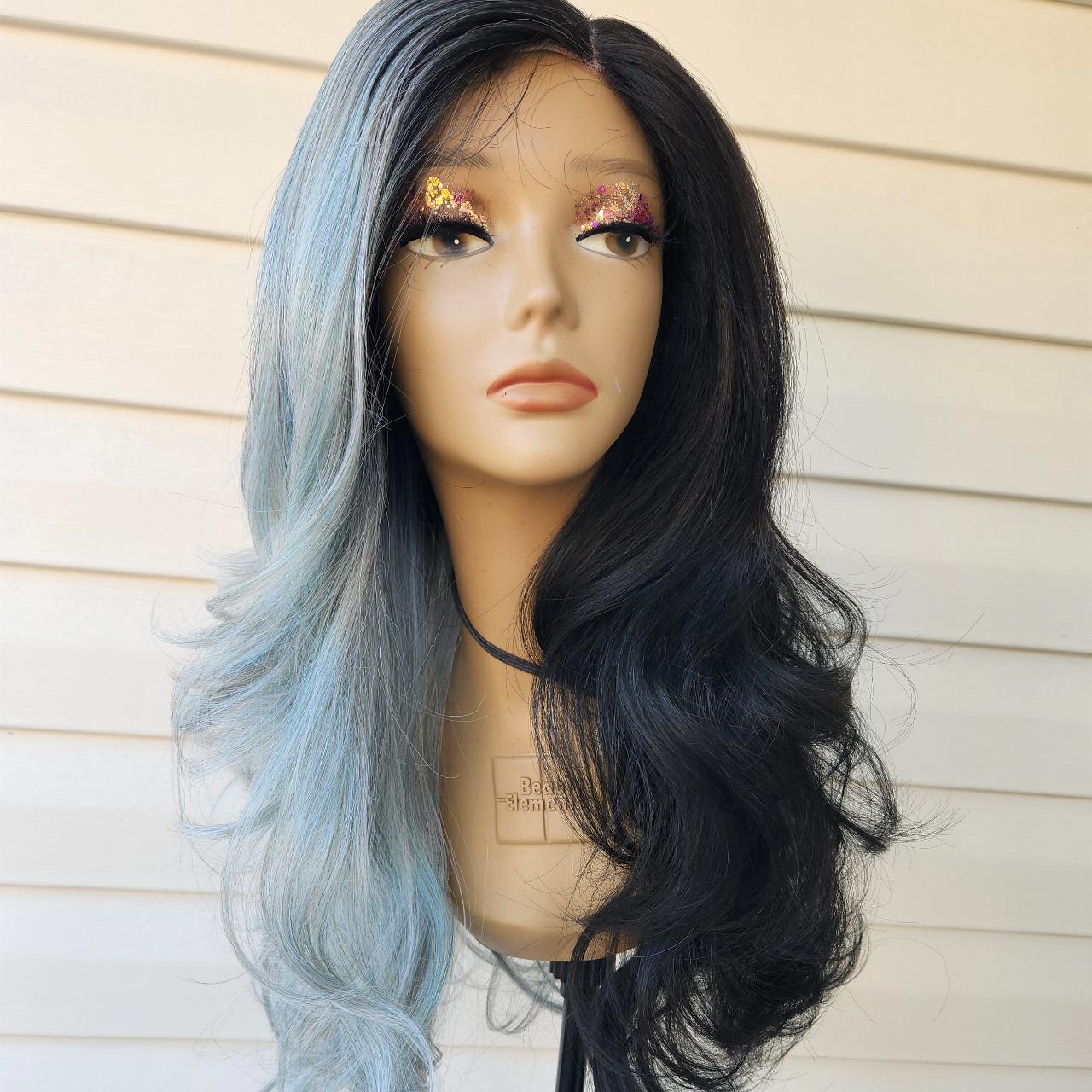 New lace front wig split color black & silver wavy I... Depop