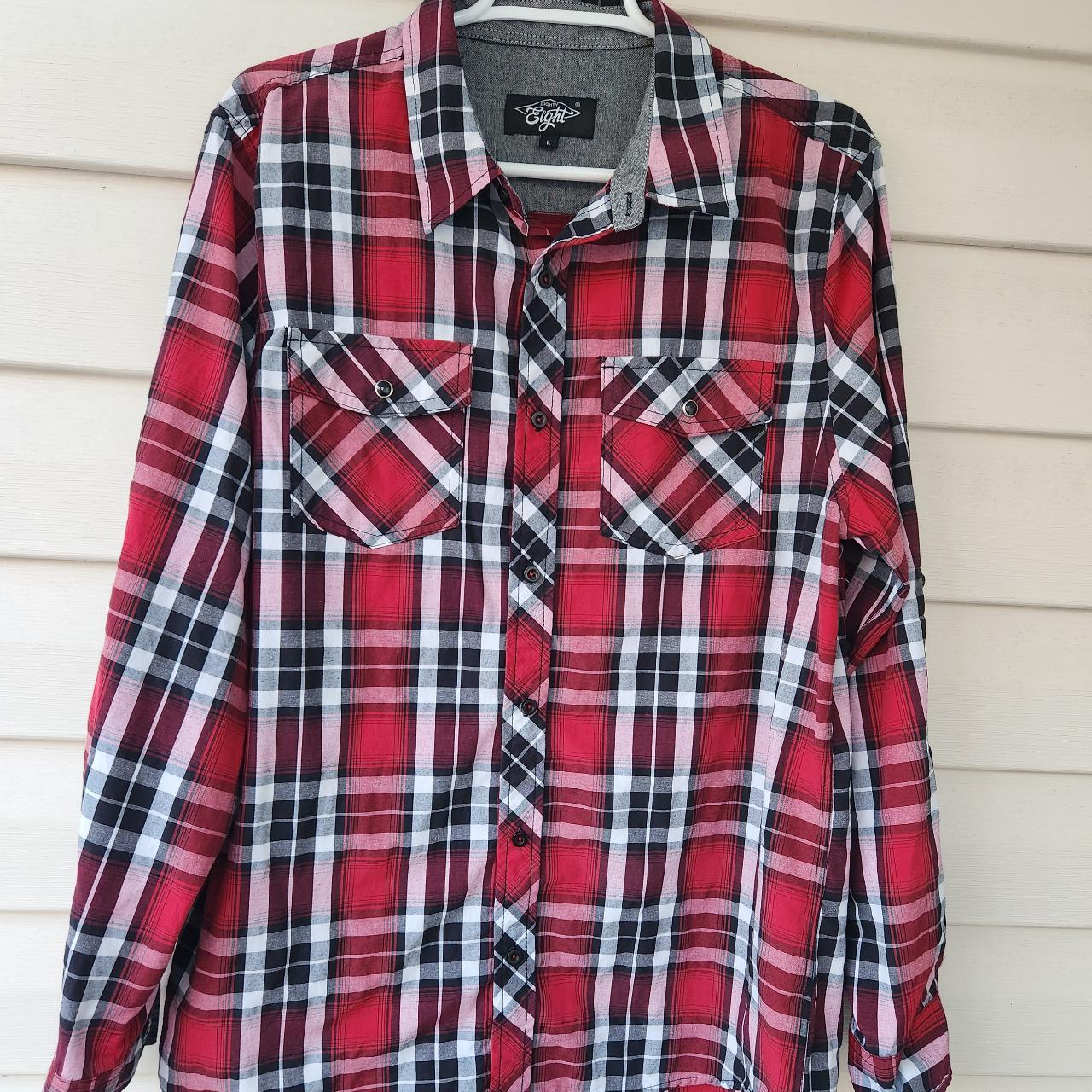 Eighty eight mens red plaid button down shirt Large... - Depop