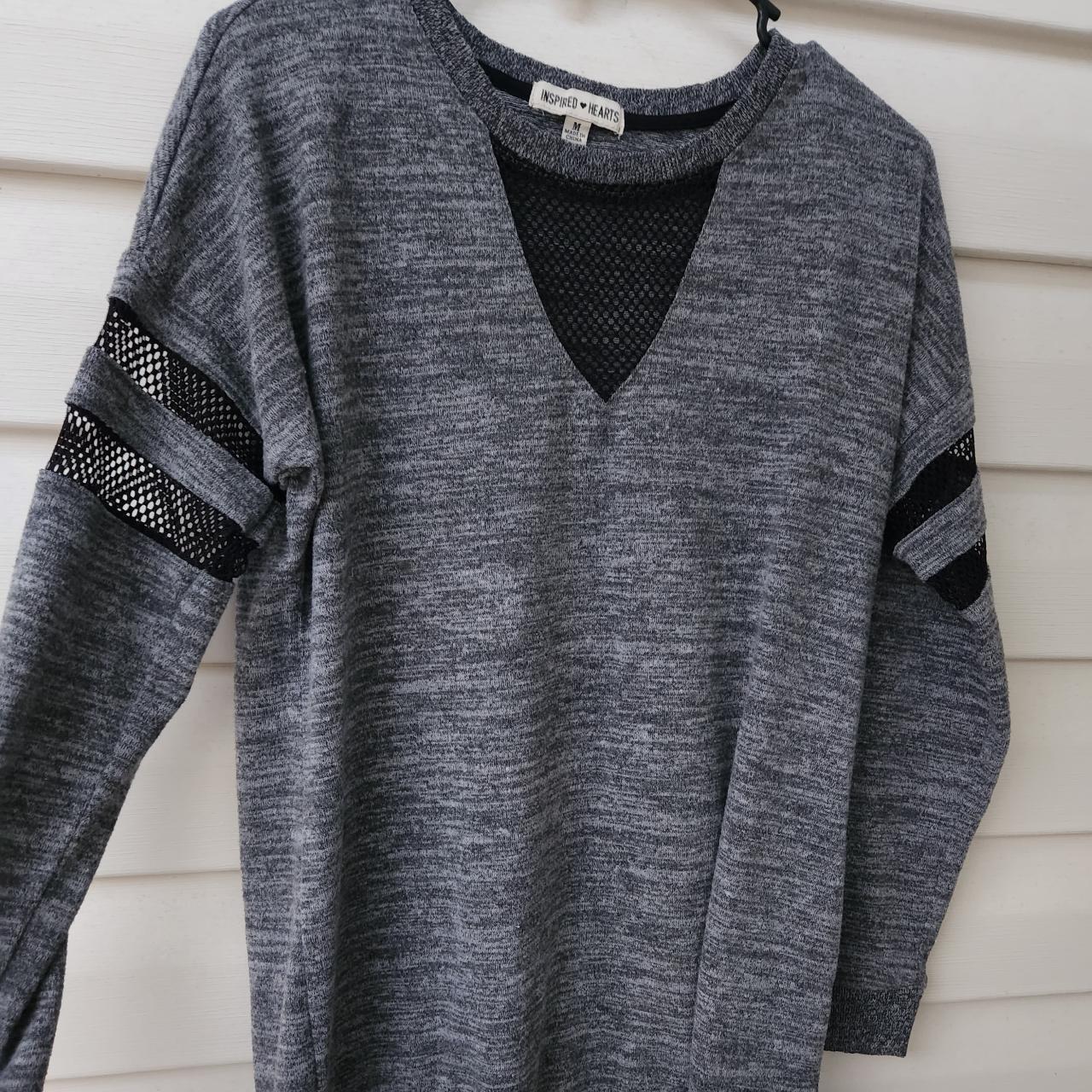 Cozy grey sweater with fishnet detailing - Size... - Depop