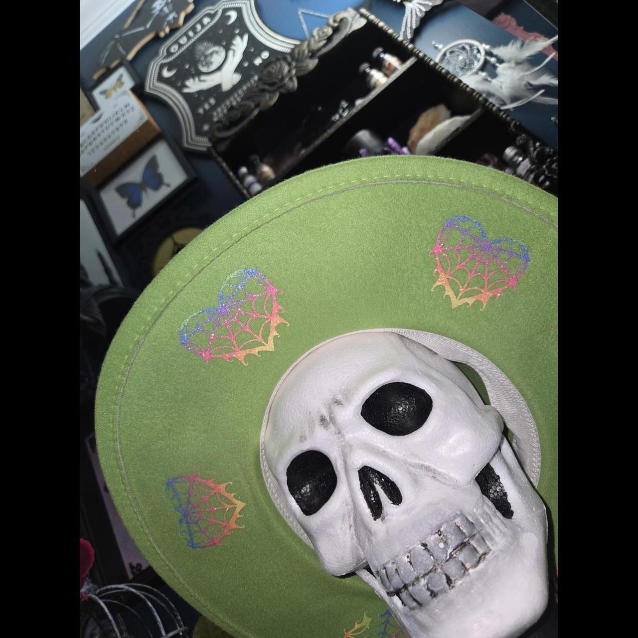 Green wide brim hat with rainbow spiderweb hearts... Depop