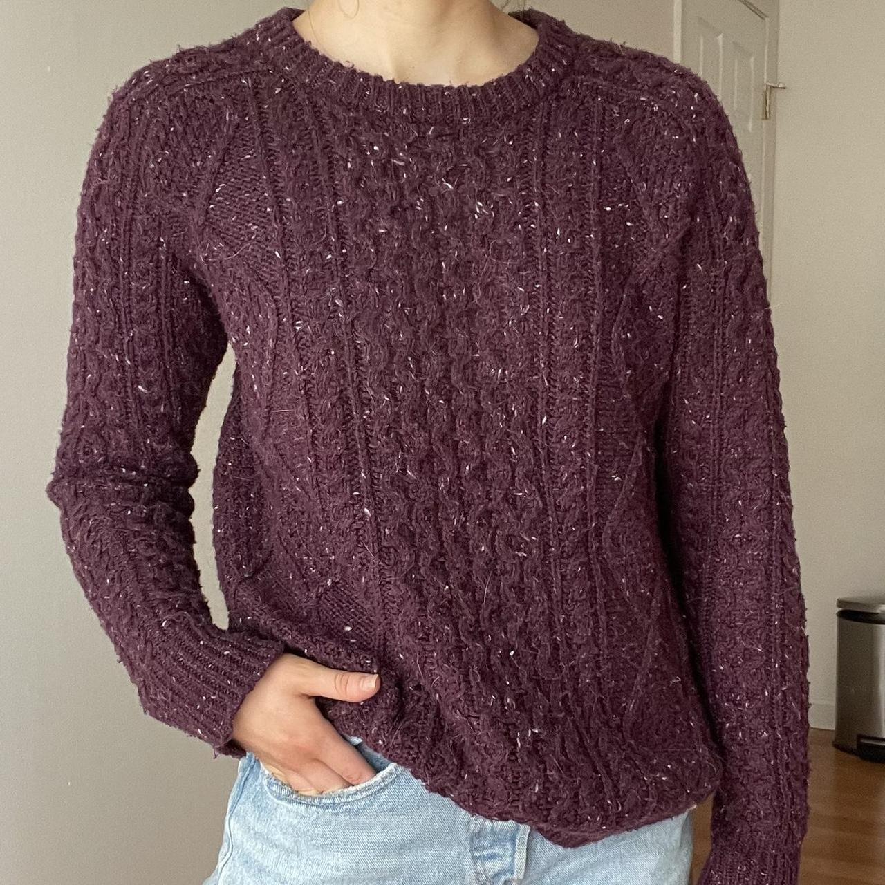 purple wine cable knit sweater with white flecks Depop