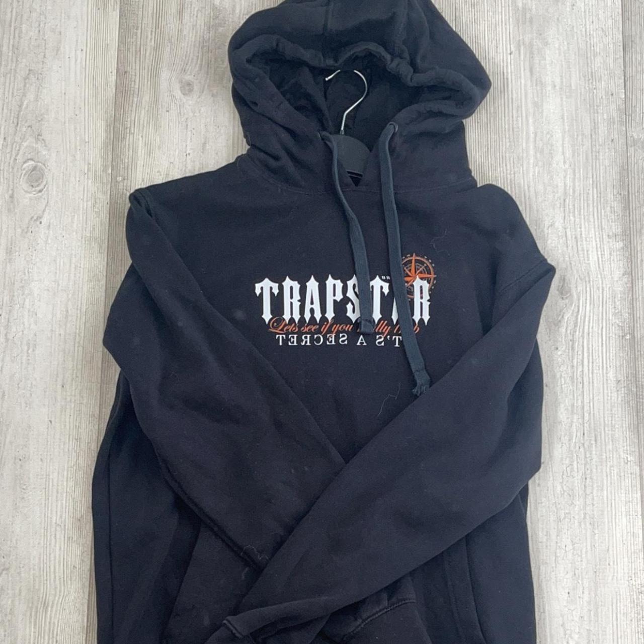 Orange white and black trapstar hoodie, message... Depop