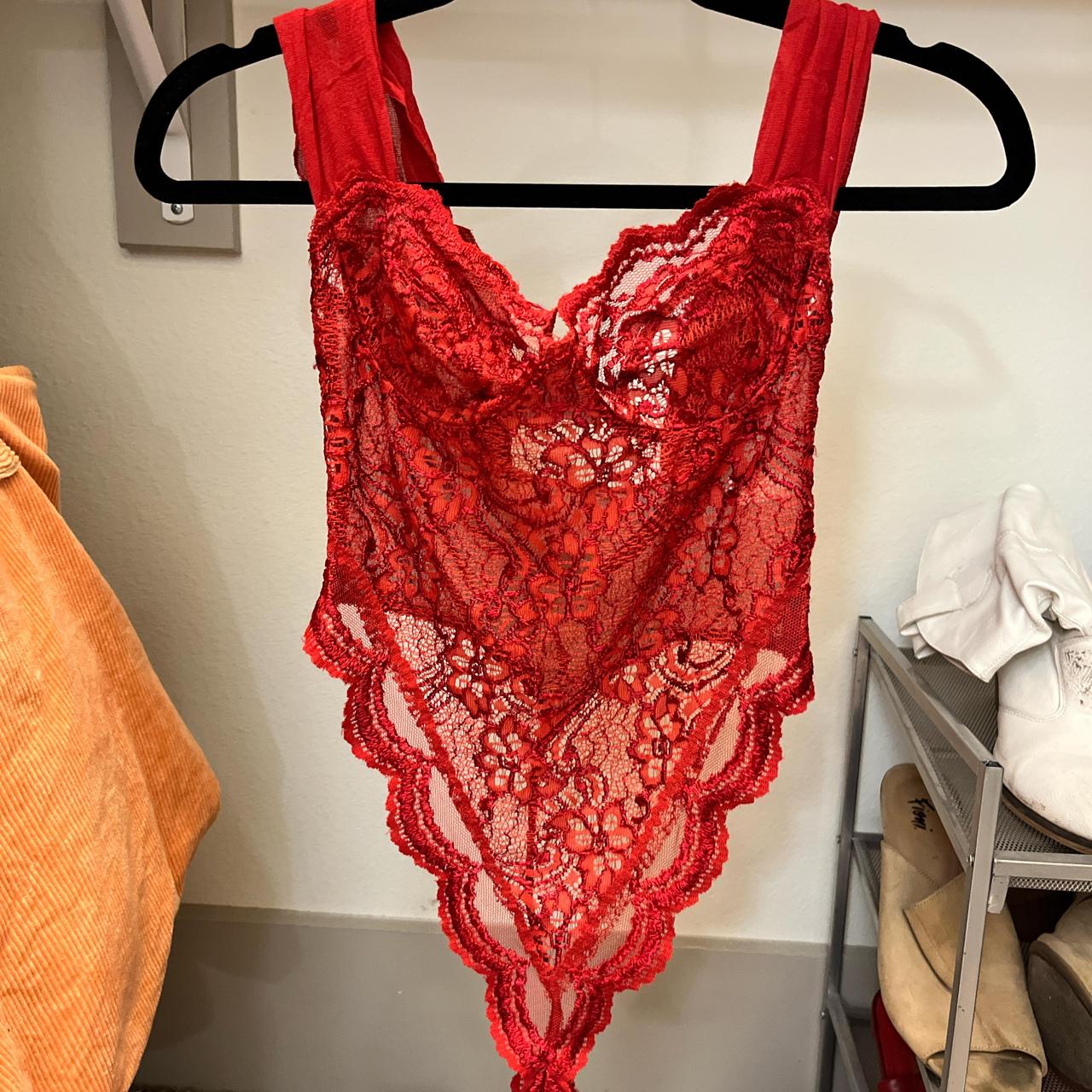 Victoria secret red lacy popular bodysuit size large