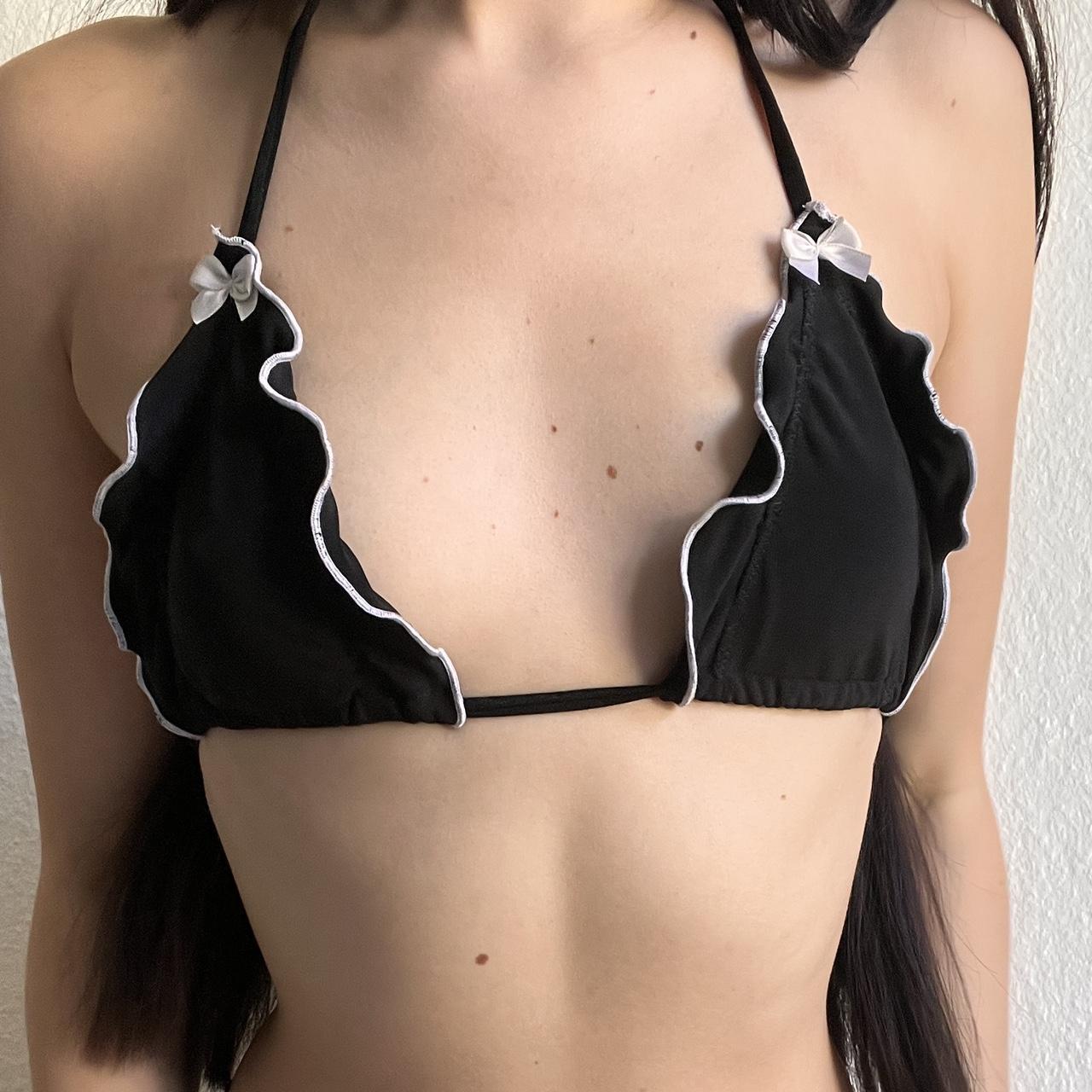 Handmade Black Ruffle Bikini Top With Bows TOP... Depop