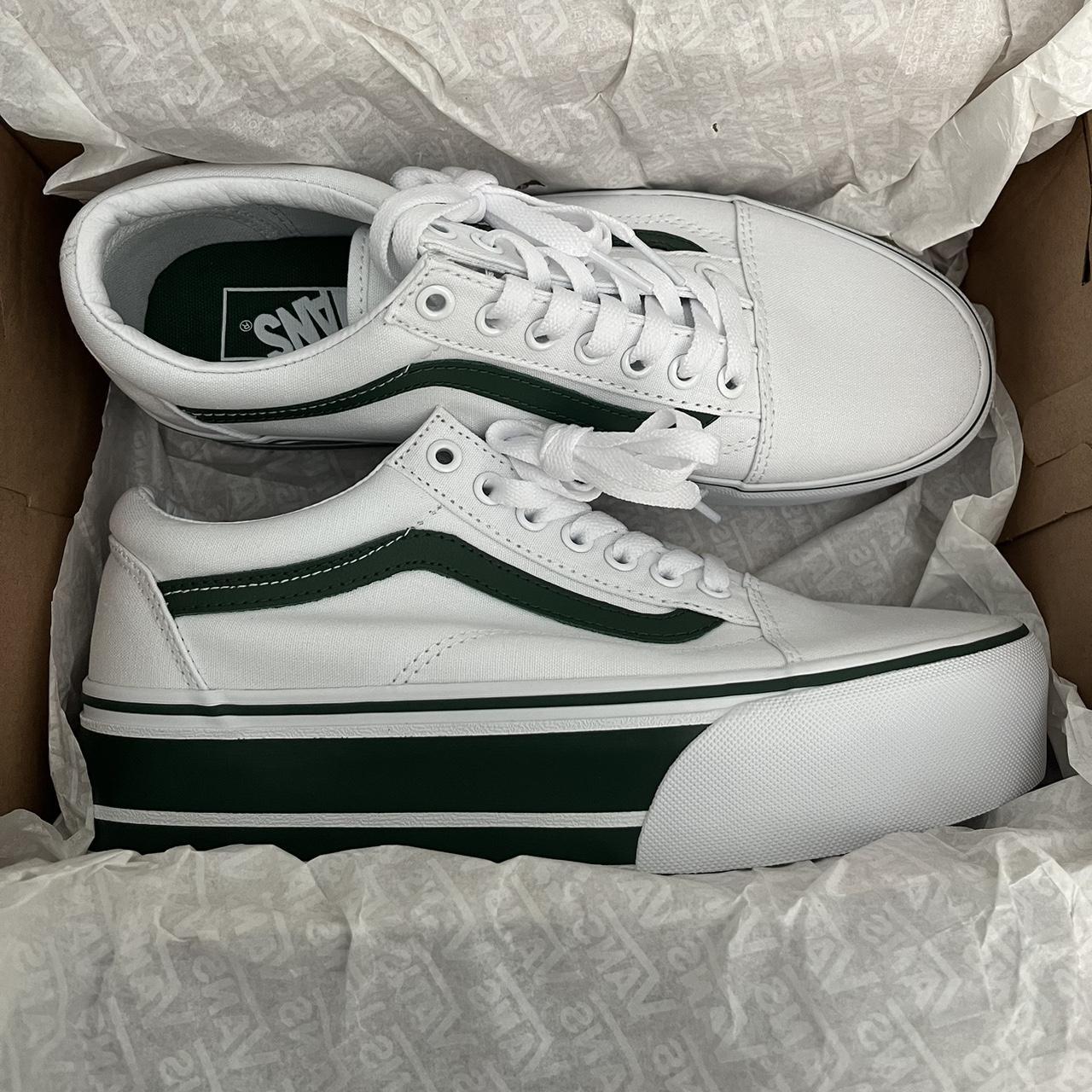 Vans Old Skool Stackform sneakers in white with green sports stripes