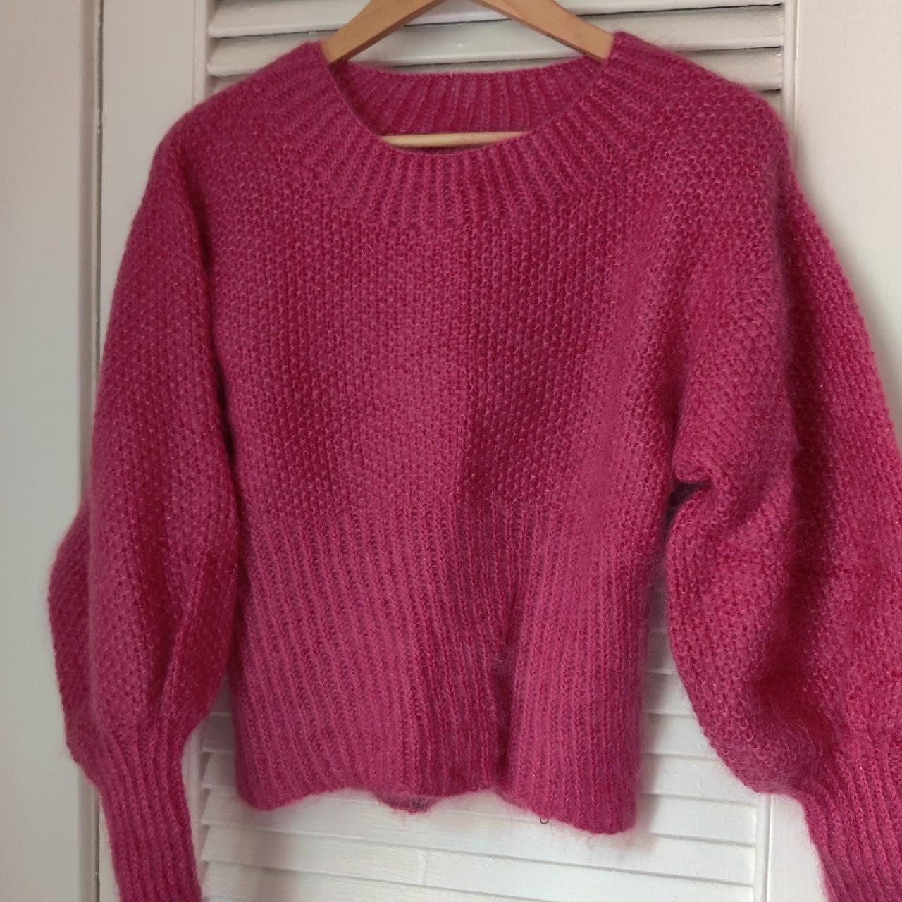 Hand-knit Raspberry Pink Sweater Vintage Cashmere... - Depop
