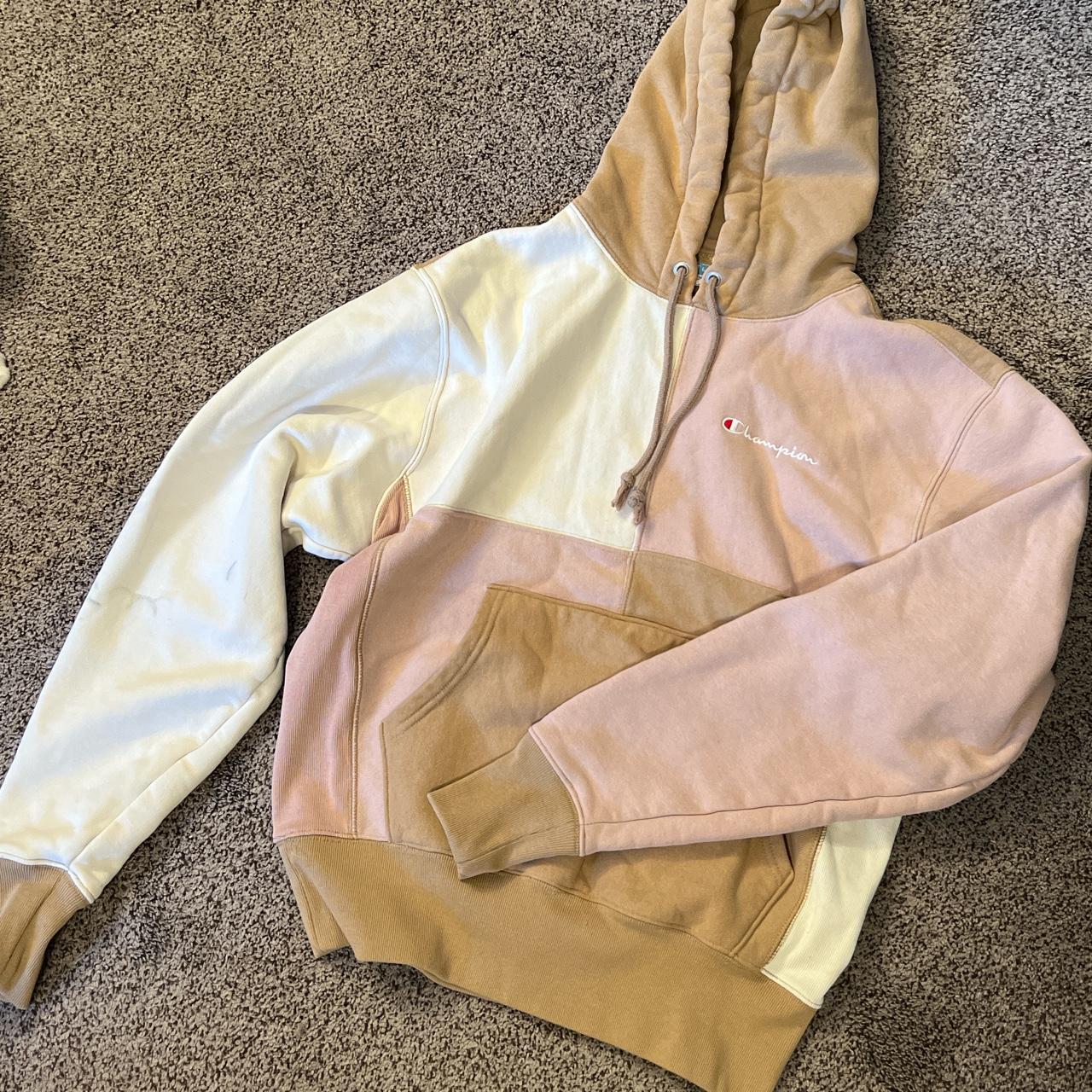 Tan pink and hot sale white champion hoodie