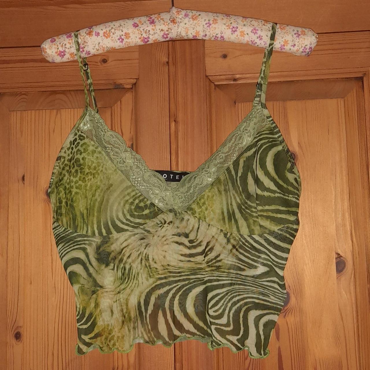 Yenika Cami Top in Mesh Cheetah GreenLarge Cropped... Depop