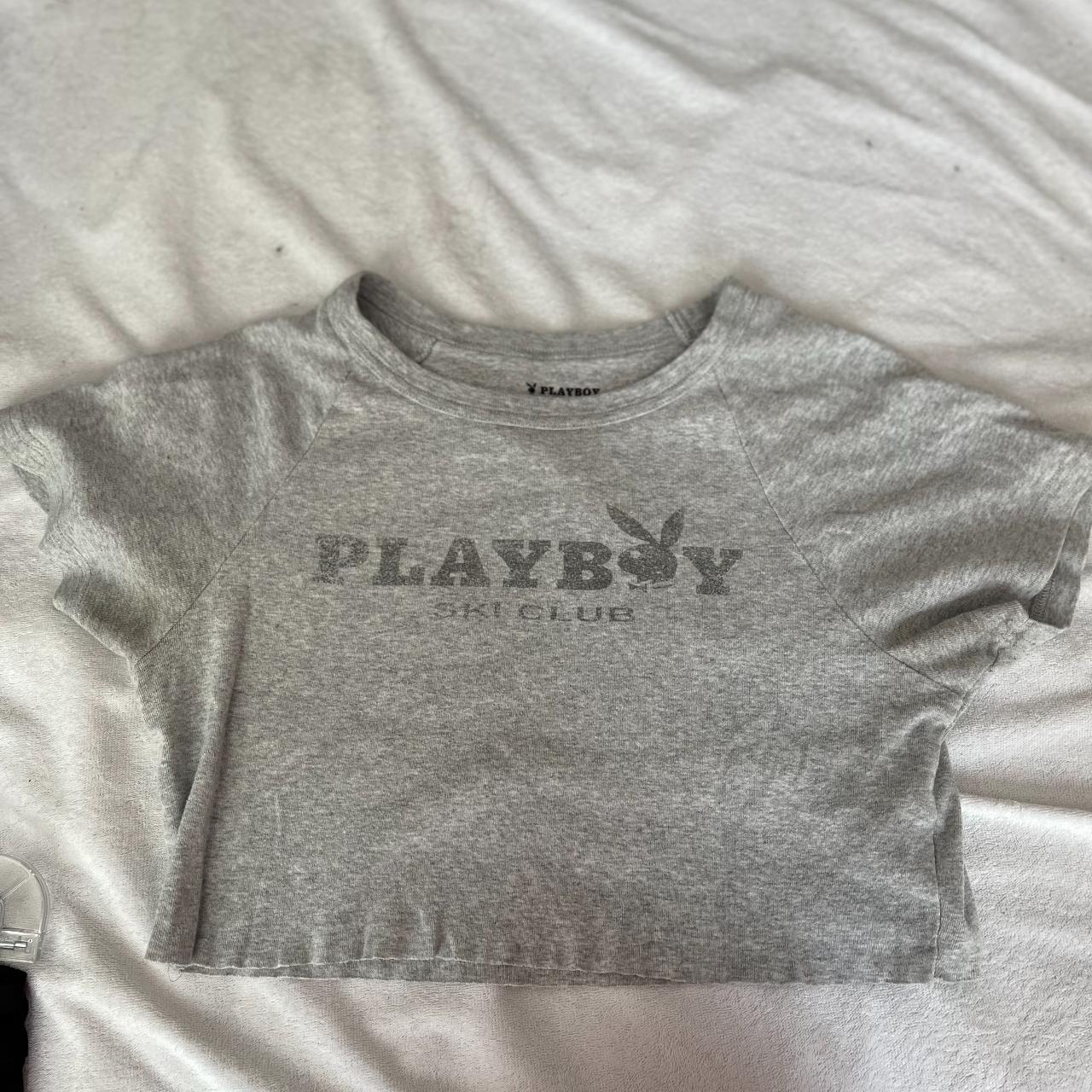 Medium grey Playboy baby tee #playboy #Babytee #Y2K - Depop