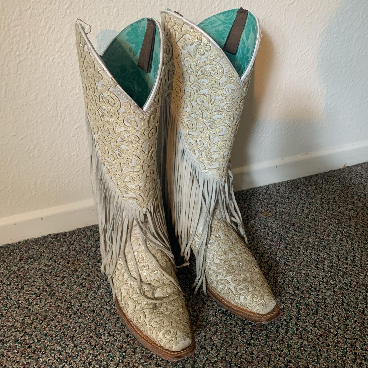 corral cowboy boots with tassels off white... Depop