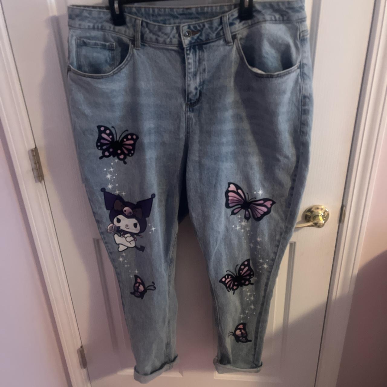 Kuromi Butterfly Garden Mom Jeans Tried on about... - Depop