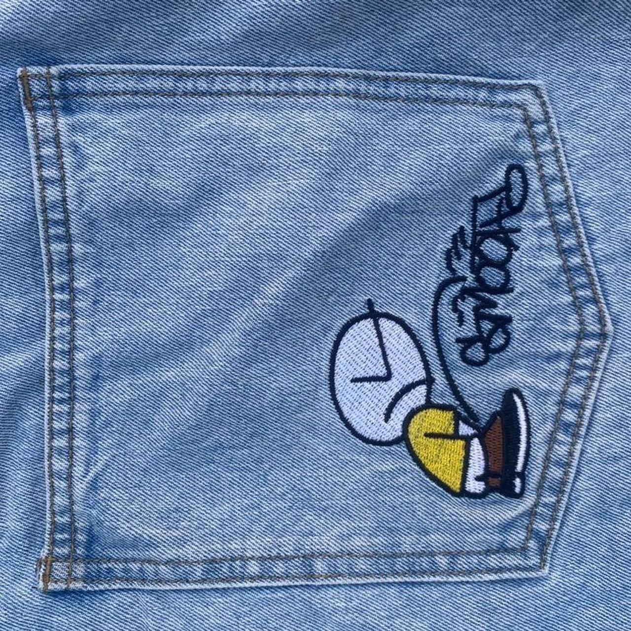 Smooth graffiti light blue jorts Size Medium (but... - Depop