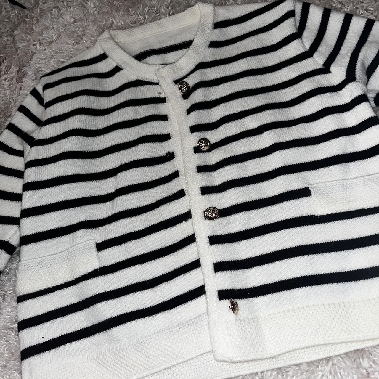 Striped button up sweater with cute little pockets... - Depop