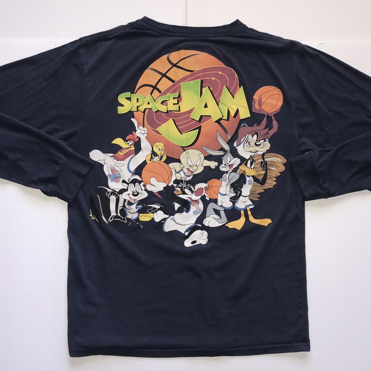 96'SPACE JAM Long Sleeve Shirt Large Navy Depop