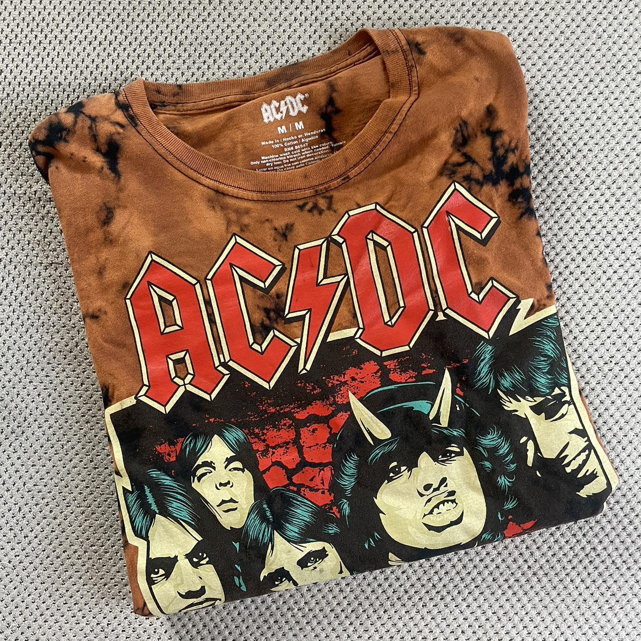 AC/DC Brown and Black Tie Dye Band Tee - Depop