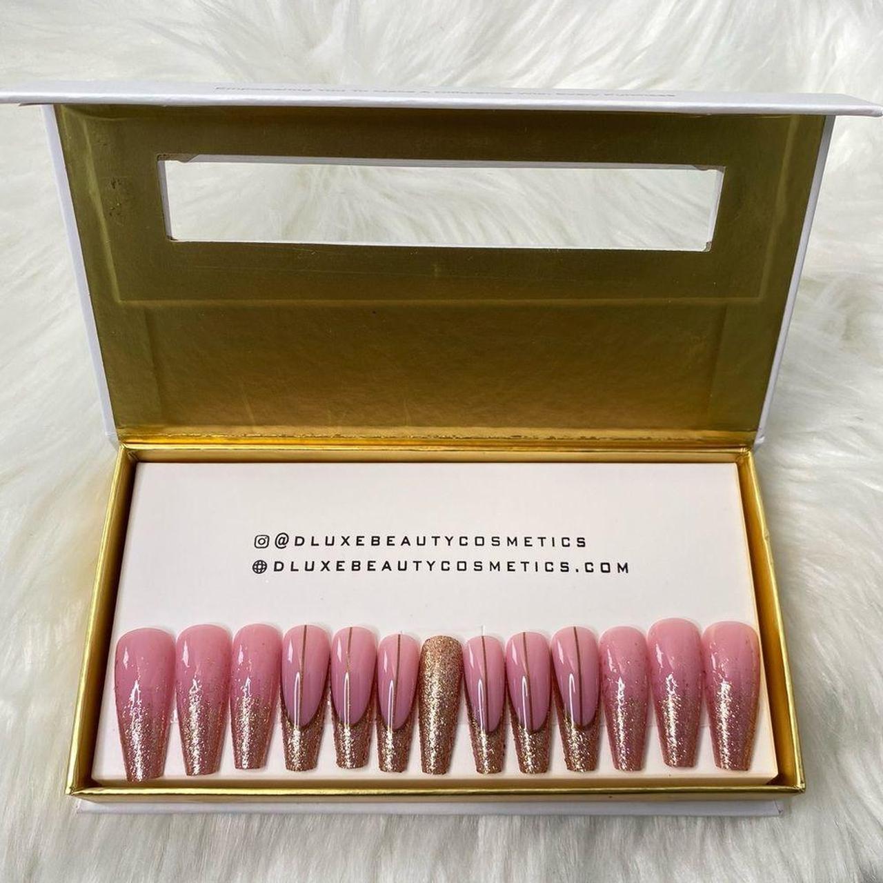 LUXURY PINK LV Press on nails Size Small 10 nails - Depop