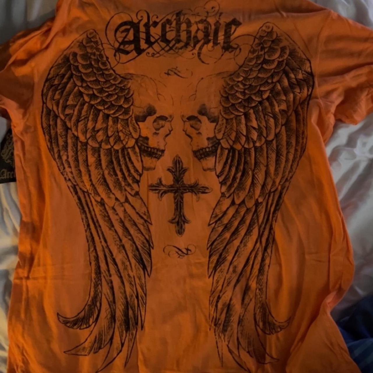 Orange affliction cross shirt Dope back design... - Depop