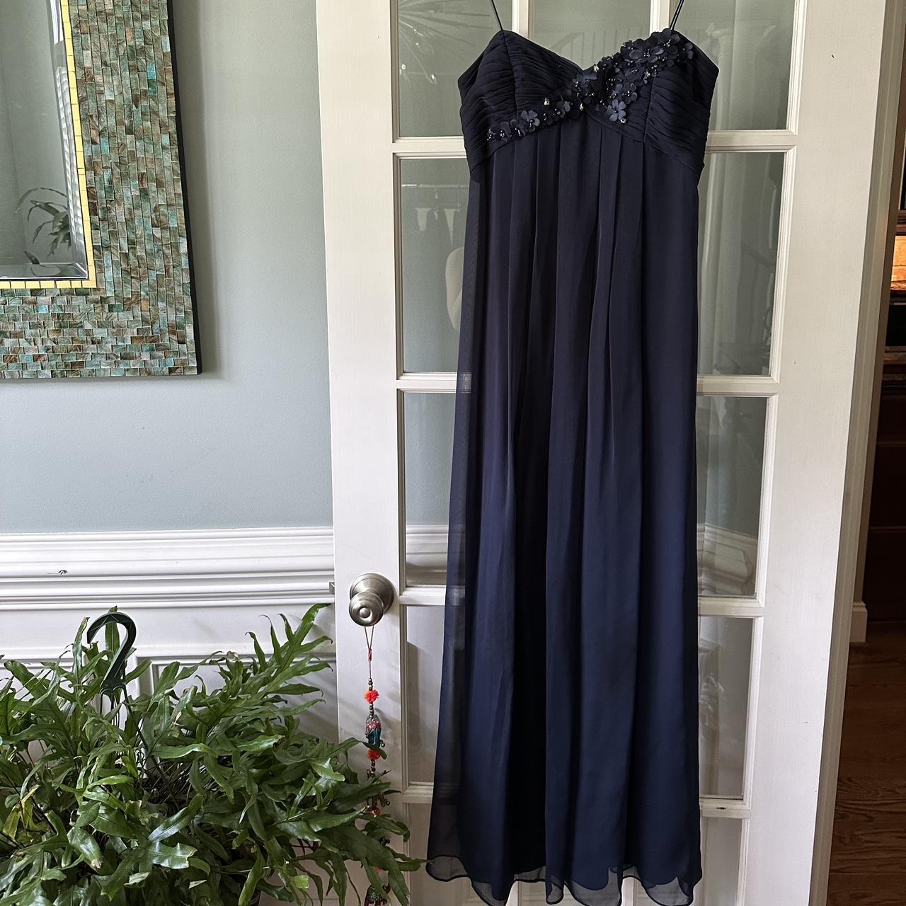 adrianna appel gown navy blue empire waist maxi